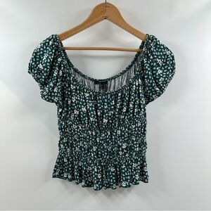 Forever 21 Emerald Green w/ White Floral Pattern